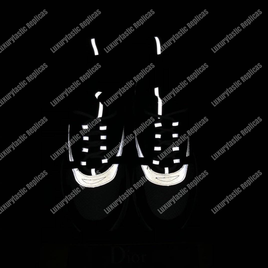 D*or b22 sneaker in white & gray technical knit with blue, black & gray calfskin