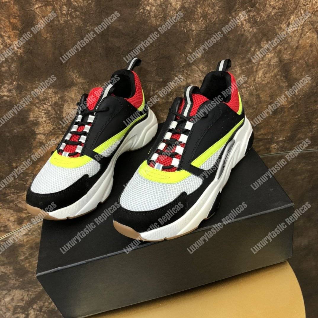D*or b22 black, red and yellow canvas and calfskin sneaker
