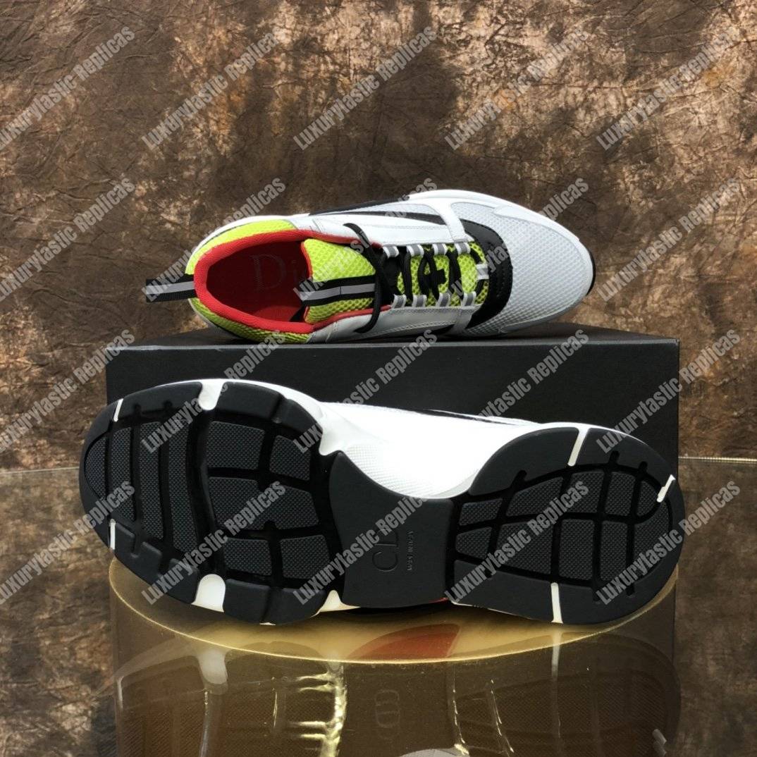 D*or b22 white, yellow and black canvas and calfskin sneaker