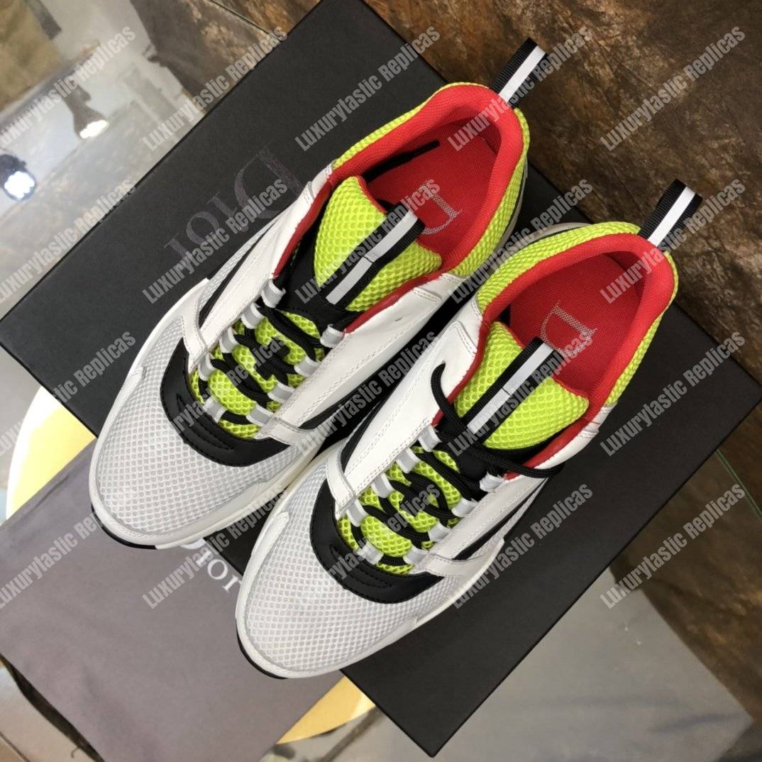 D*or b22 white, yellow and black canvas and calfskin sneaker