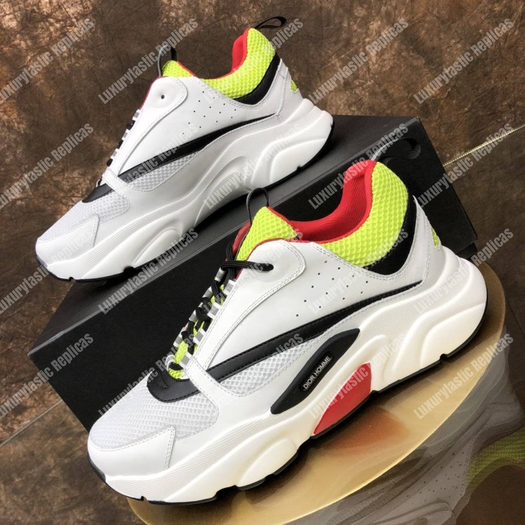 D*or b22 white, yellow and black canvas and calfskin sneaker
