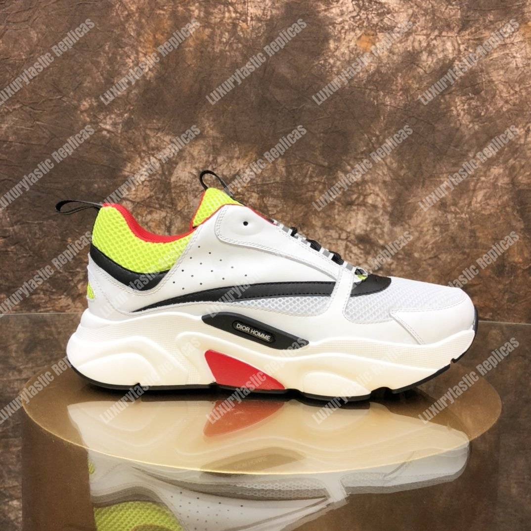 D*or b22 white, yellow and black canvas and calfskin sneaker