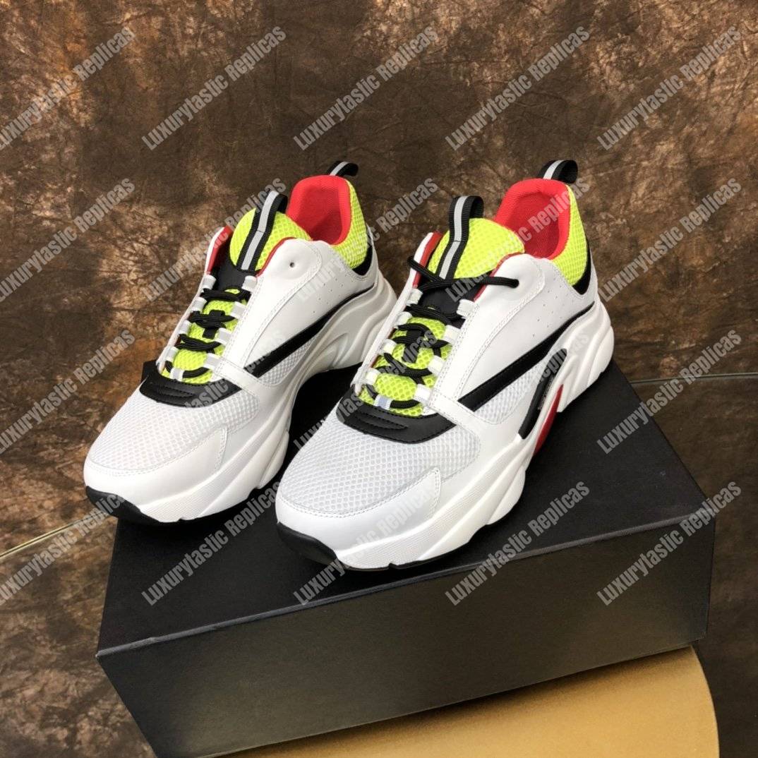 D*or b22 white, yellow and black canvas and calfskin sneaker