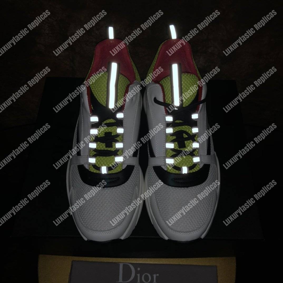 D*or b22 white, yellow and black canvas and calfskin sneaker