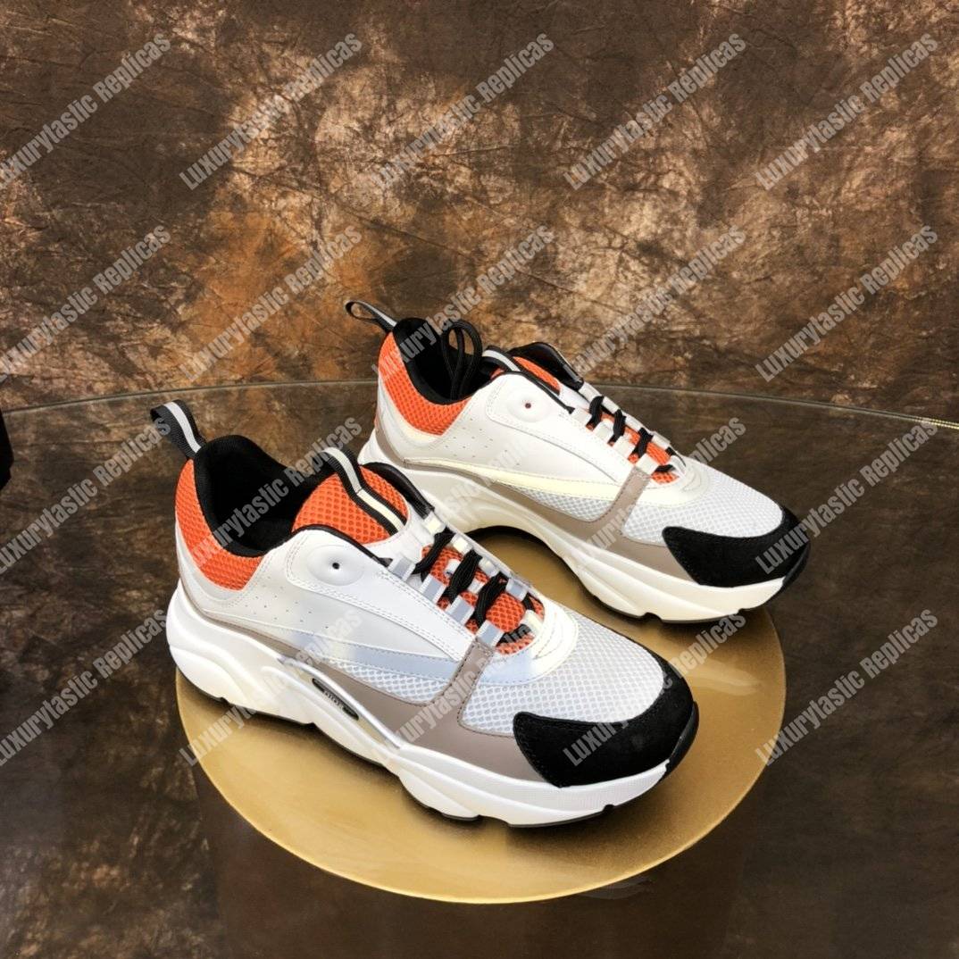 D*or b22 sneaker in red technical mesh and white and gray calfskin