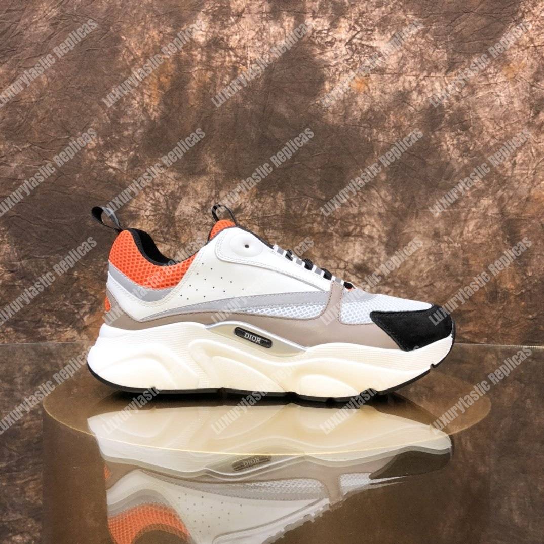 D*or b22 sneaker in red technical mesh and white and gray calfskin