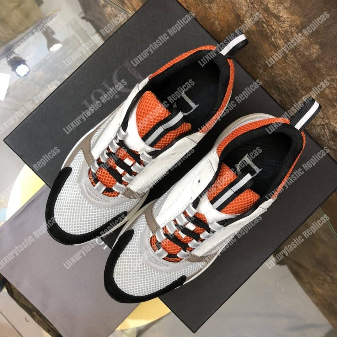 D*or b22 sneaker in red technical mesh and white and gray calfskin