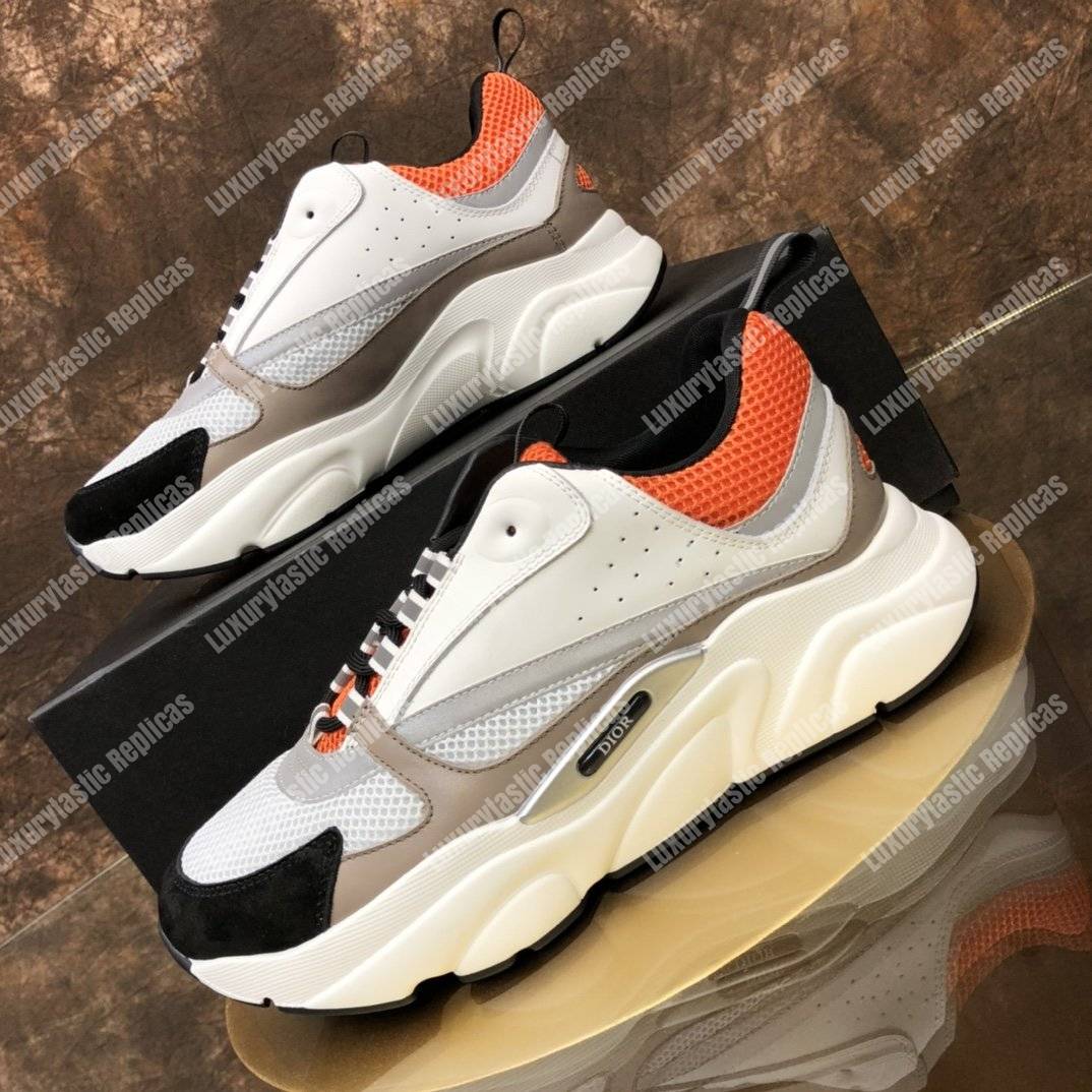 D*or b22 sneaker in red technical mesh and white and gray calfskin