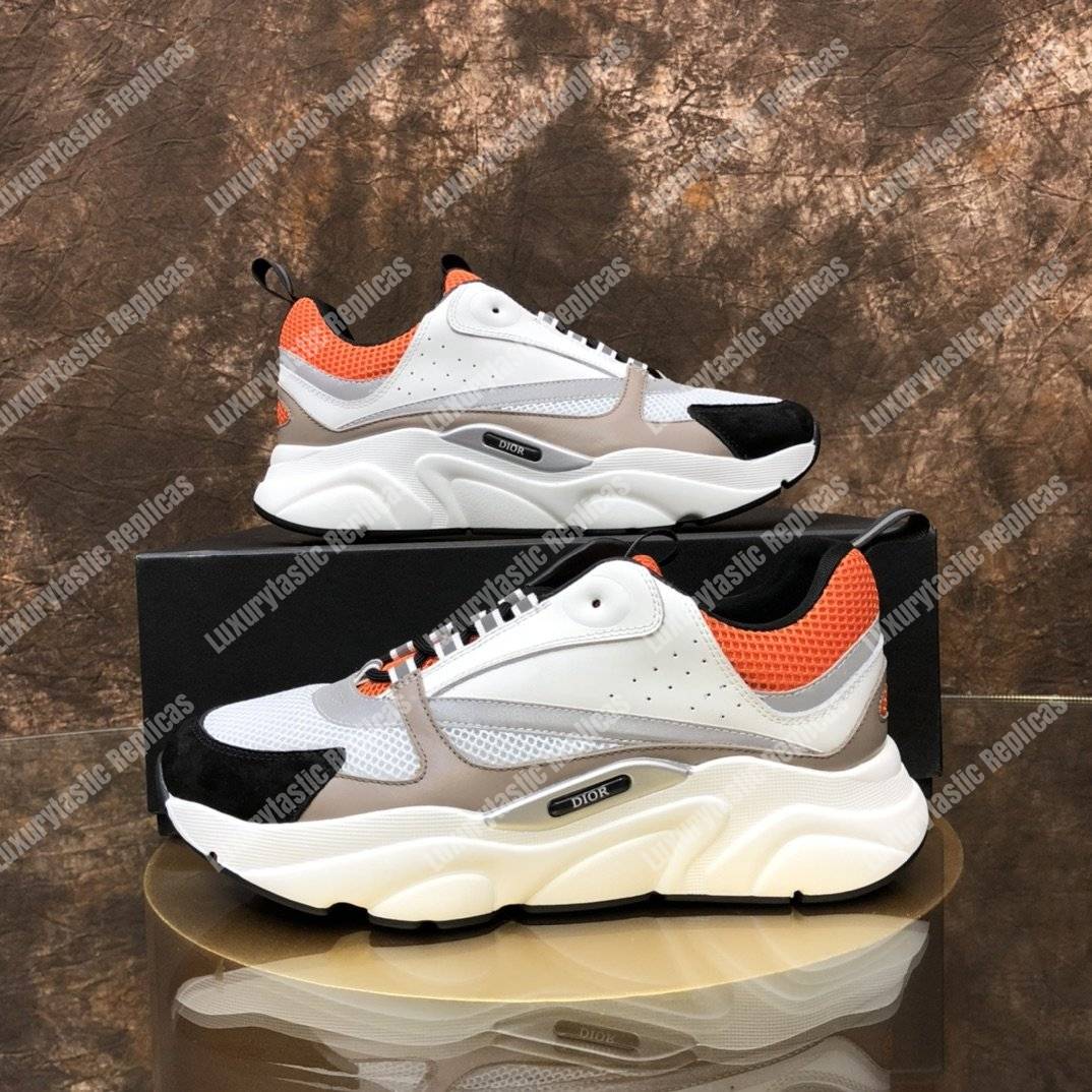 D*or b22 sneaker in red technical mesh and white and gray calfskin