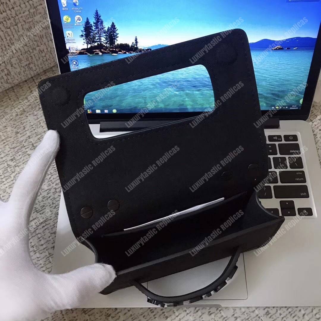 mini j’aD*or flap bag – black calfskin