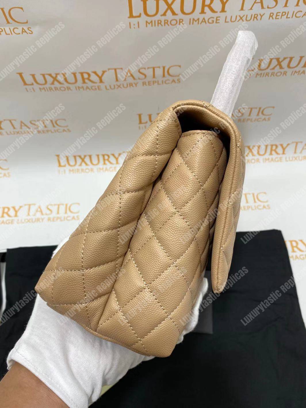 Ch*el flap bag with top handle beige