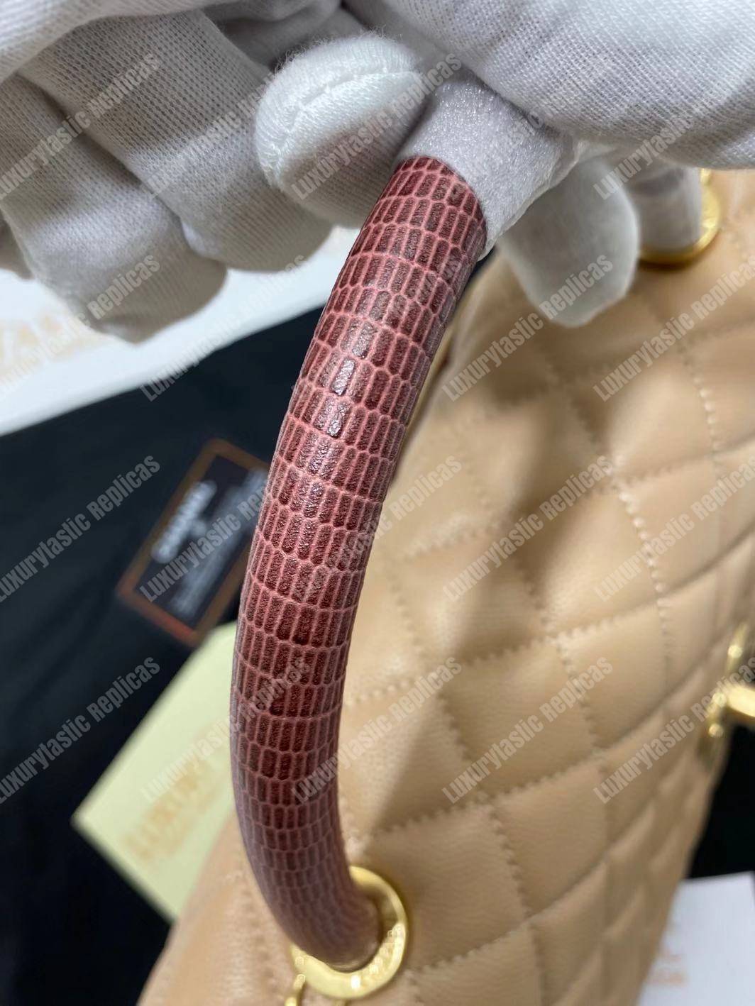 Ch*el flap bag with top handle beige