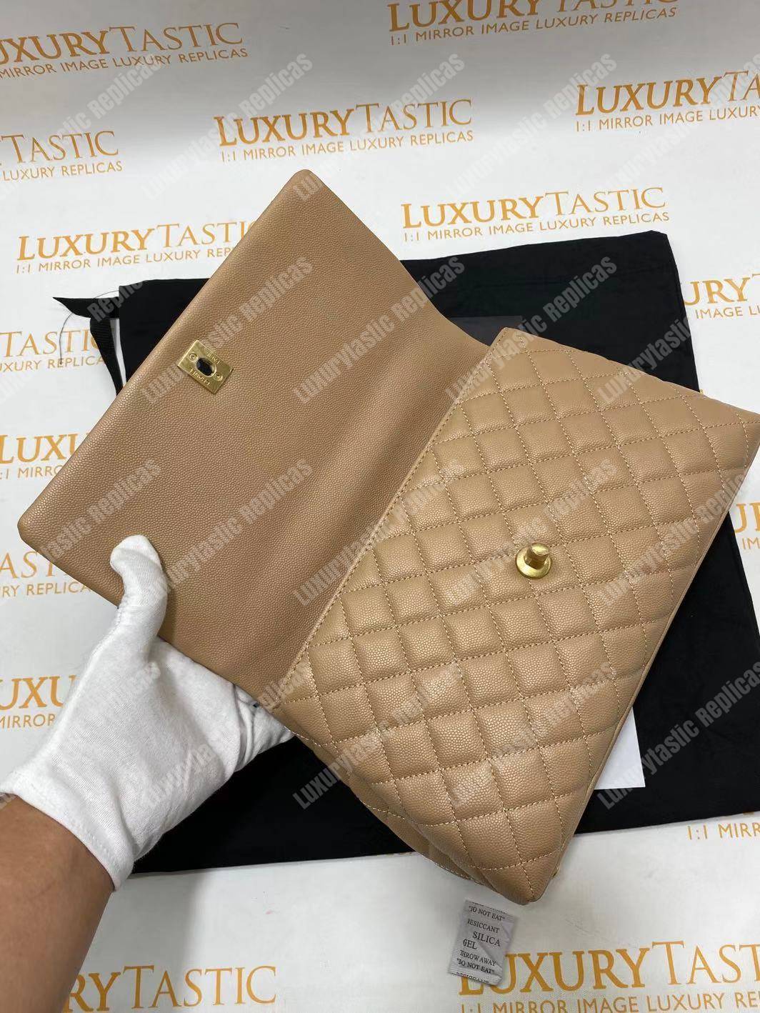 Ch*el flap bag with top handle beige