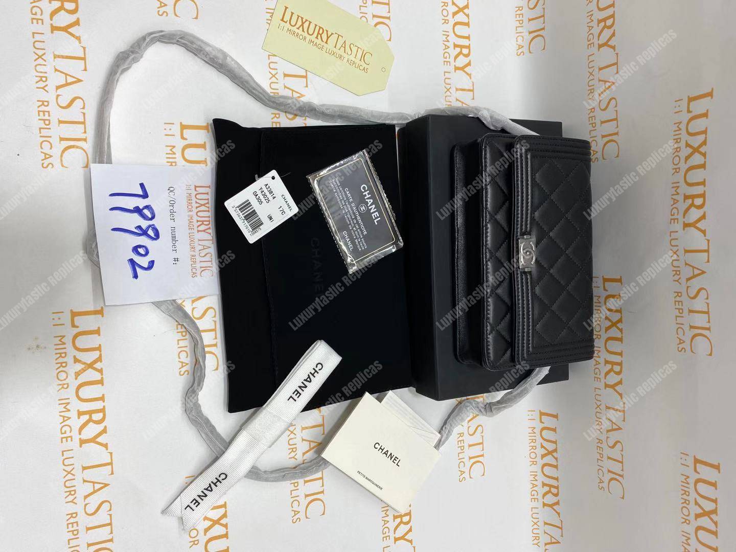 Ch*el le boy wallet on chain – woc black quilted lambskin silver-toned