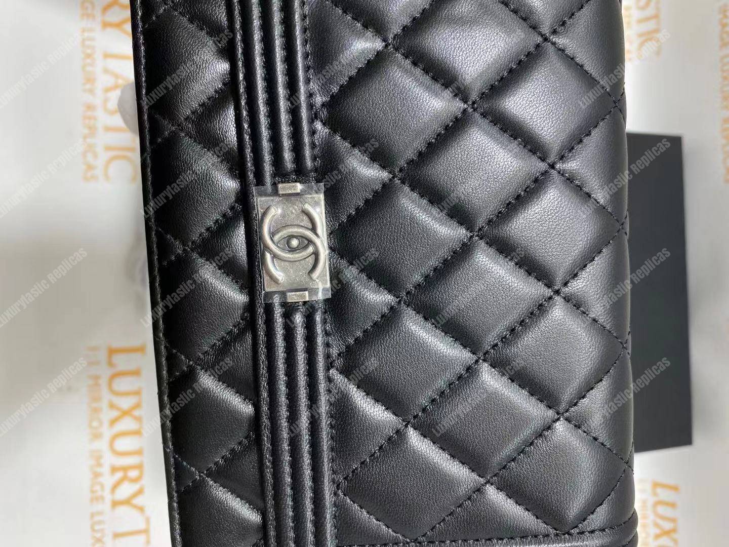 Ch*el le boy wallet on chain – woc black quilted lambskin silver-toned