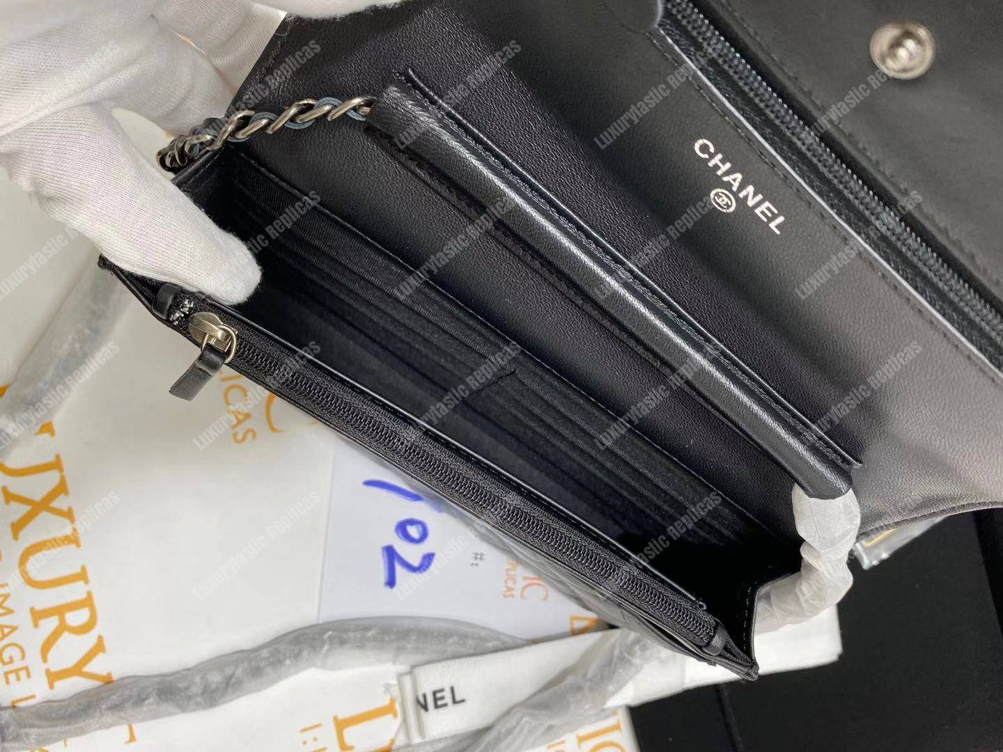 Ch*el le boy wallet on chain – woc black quilted lambskin silver-toned