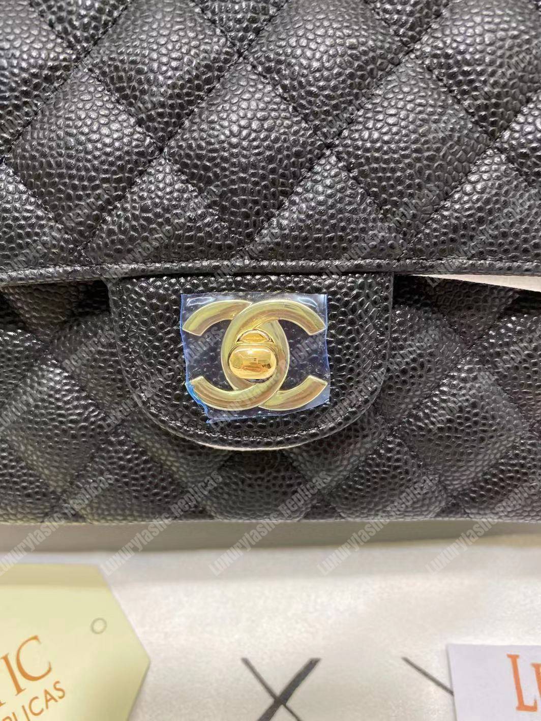Ch*el classic medium flap bag black caviar