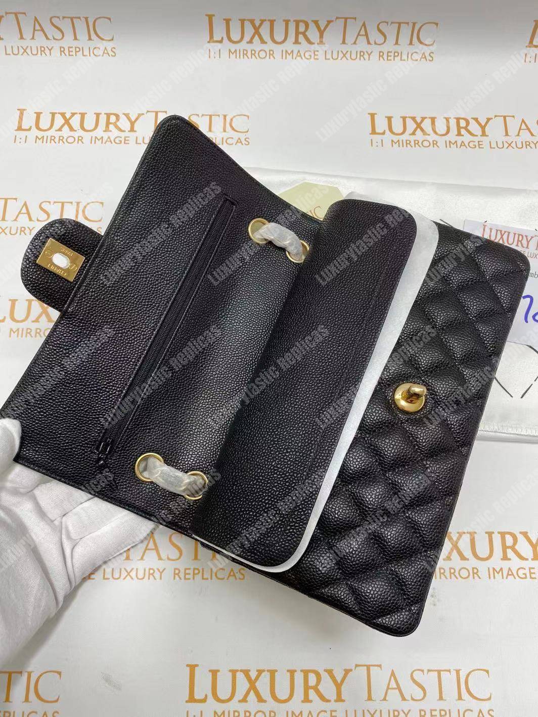 Ch*el classic medium flap bag black caviar