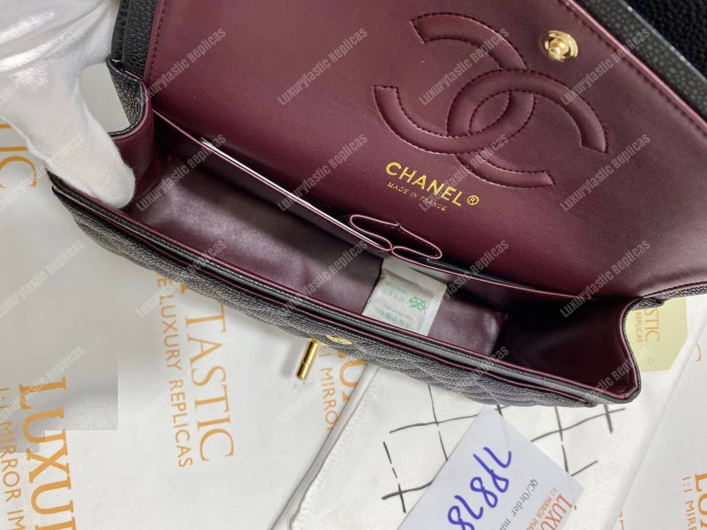 Ch*el classic medium flap bag black caviar