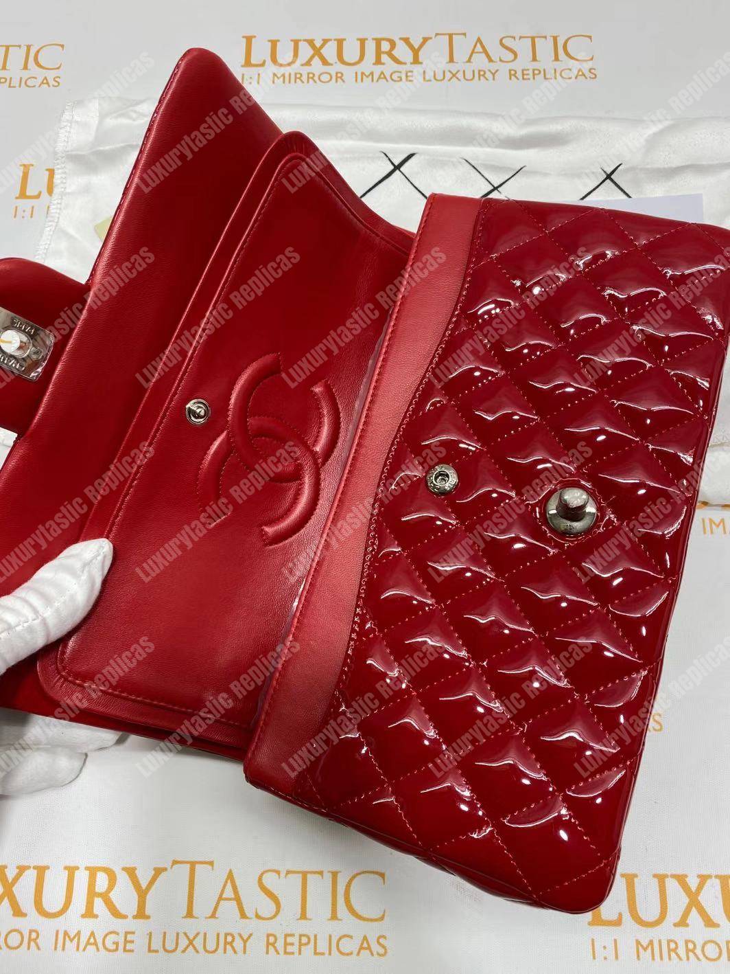 Ch*el classic medium flap bag red