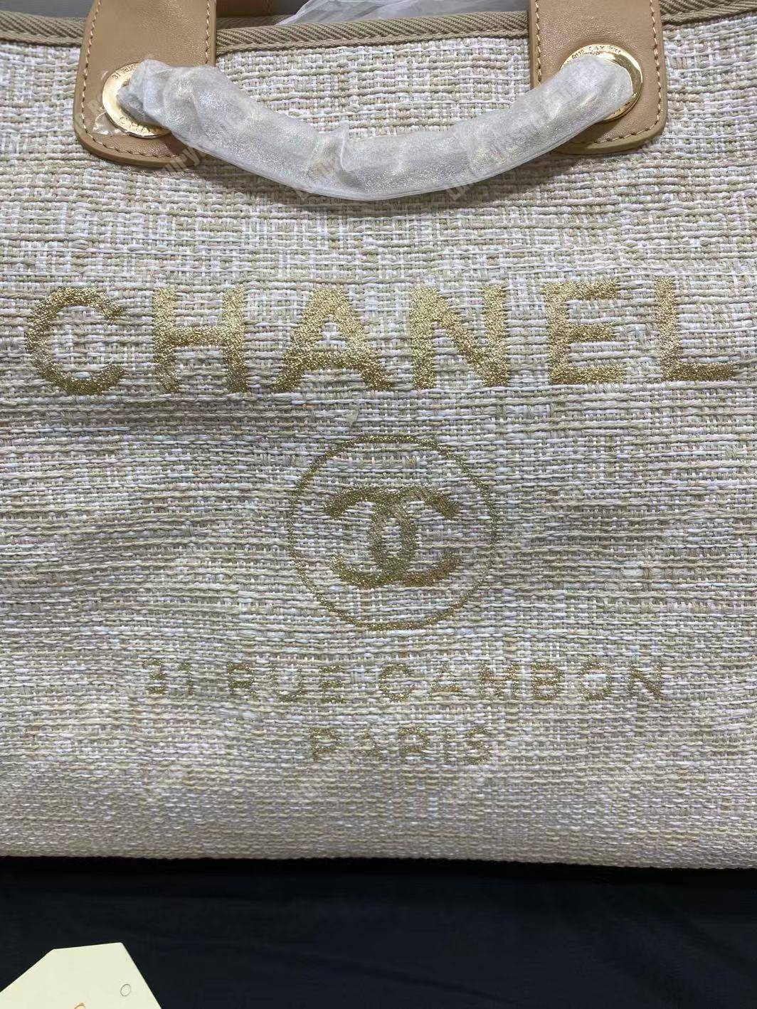 Ch*el deauville fabric tote beige