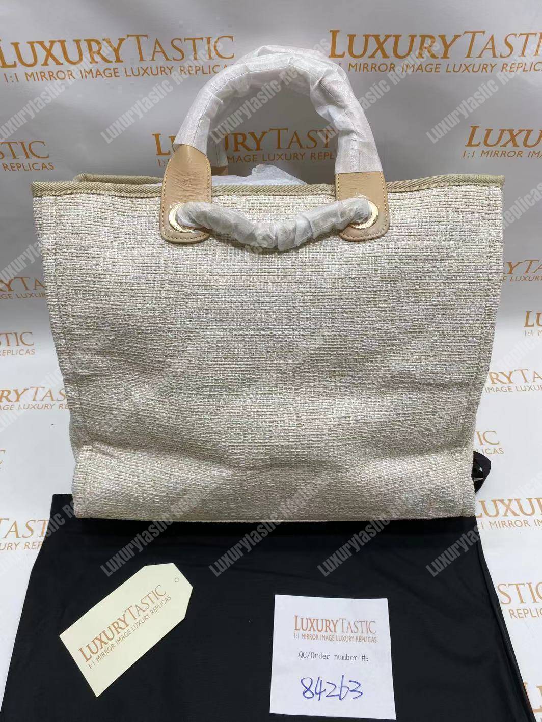 Ch*el deauville fabric tote beige