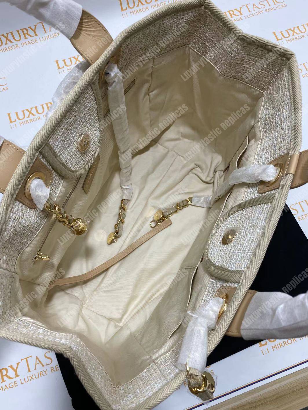 Ch*el deauville fabric tote beige