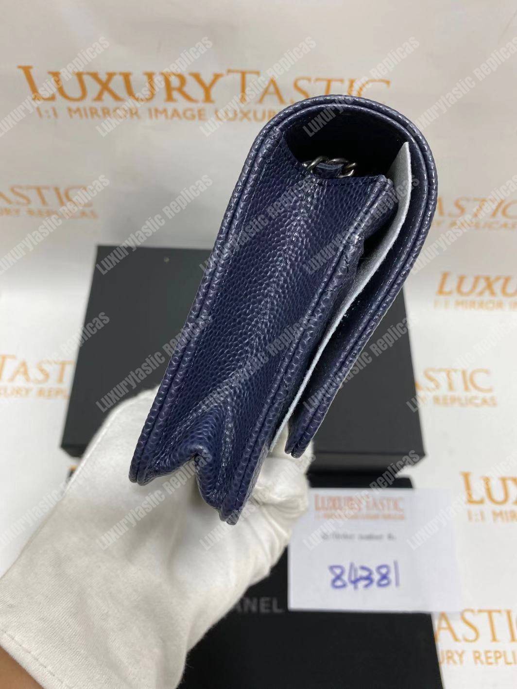 Ch*el le boy wallet on chain – woc dark blue caviar silver-toned