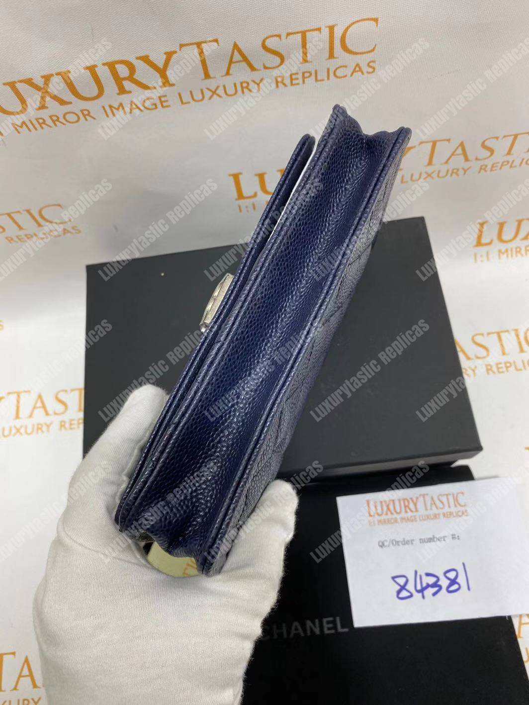 Ch*el le boy wallet on chain – woc dark blue caviar silver-toned