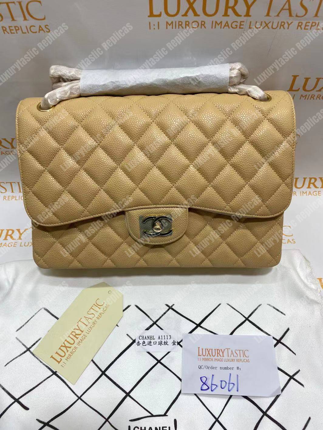 Ch*el large classic handbag beige