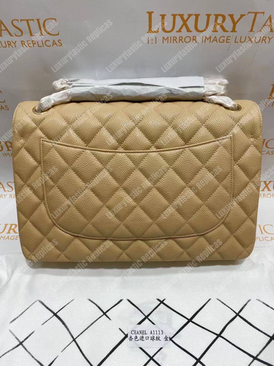 Ch*el large classic handbag beige