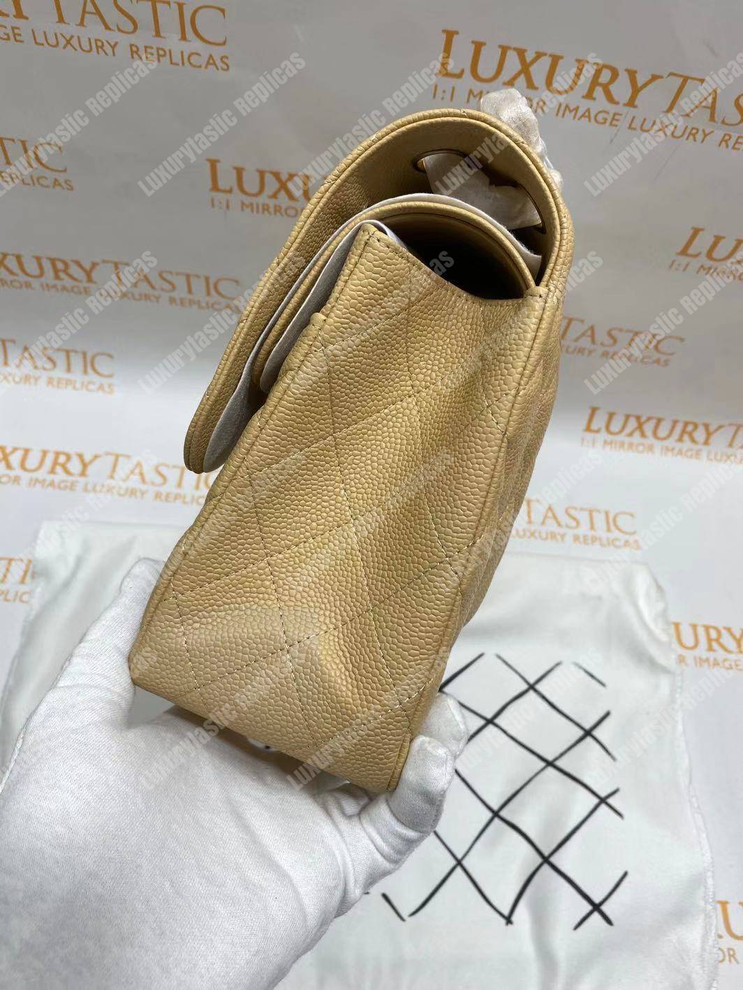 Ch*el large classic handbag beige