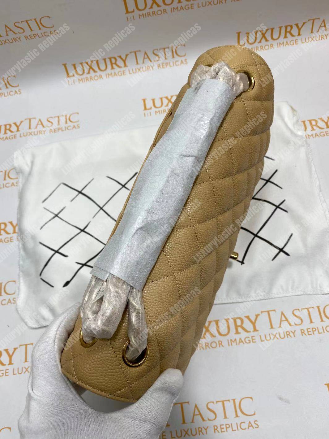 Ch*el large classic handbag beige