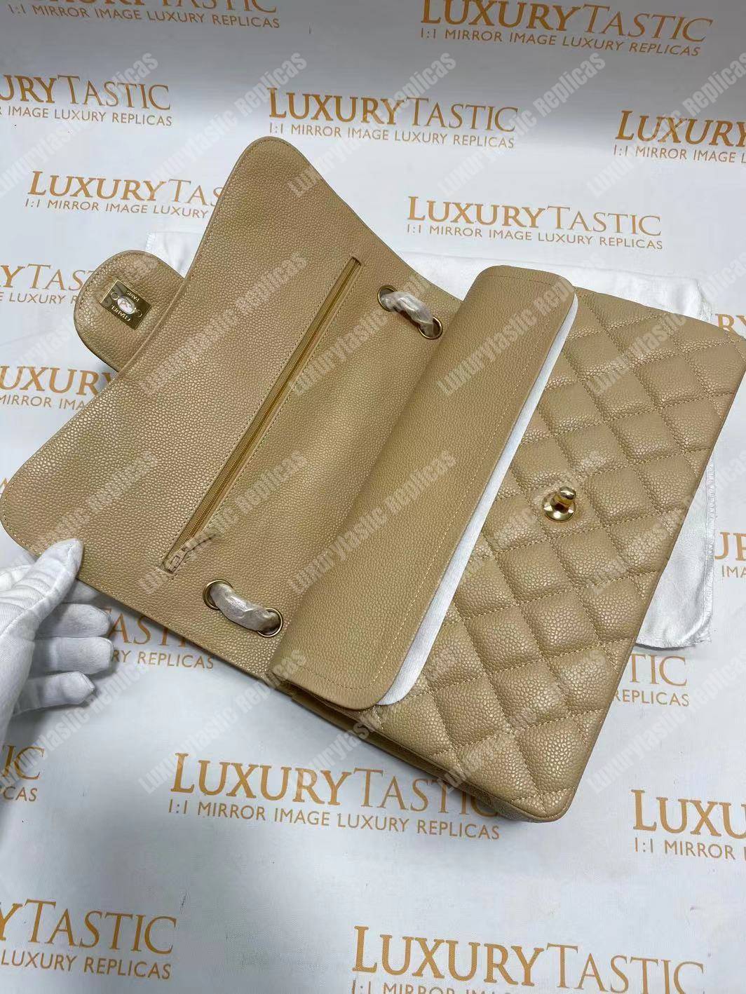 Ch*el large classic handbag beige