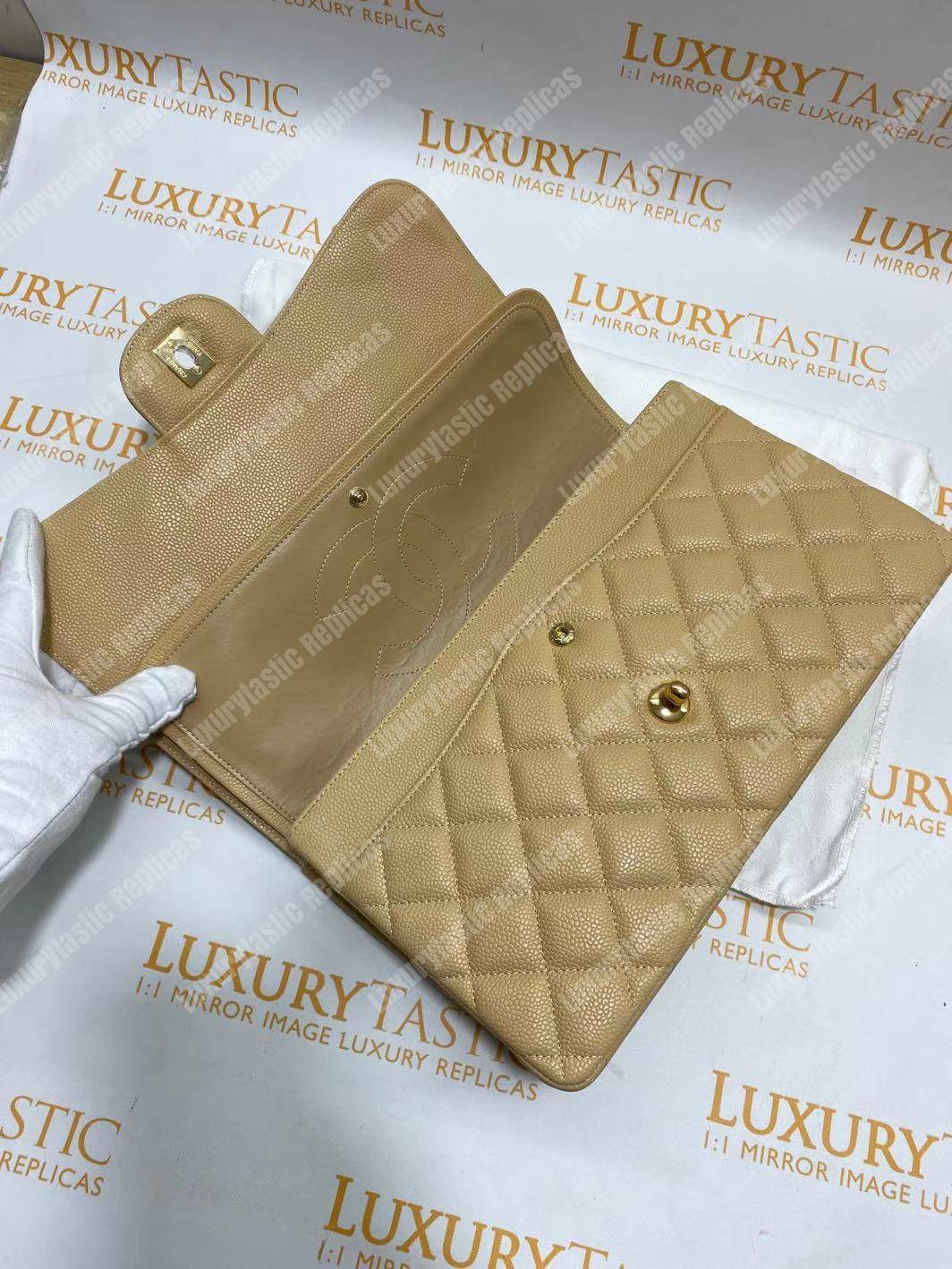 Ch*el large classic handbag beige