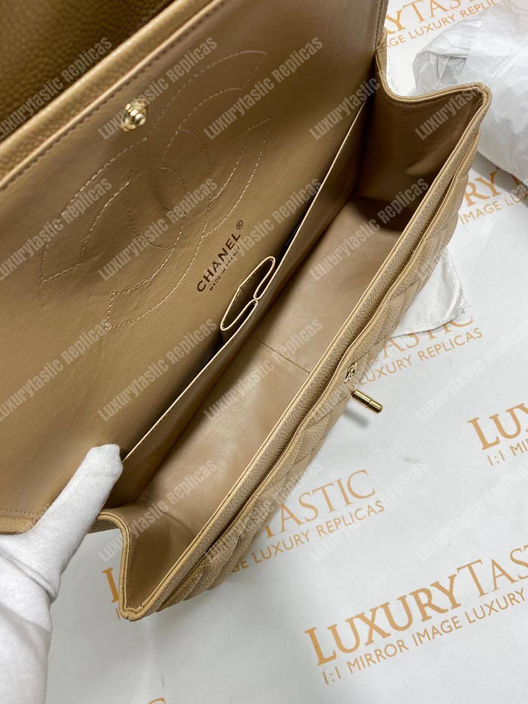 Ch*el large classic handbag beige