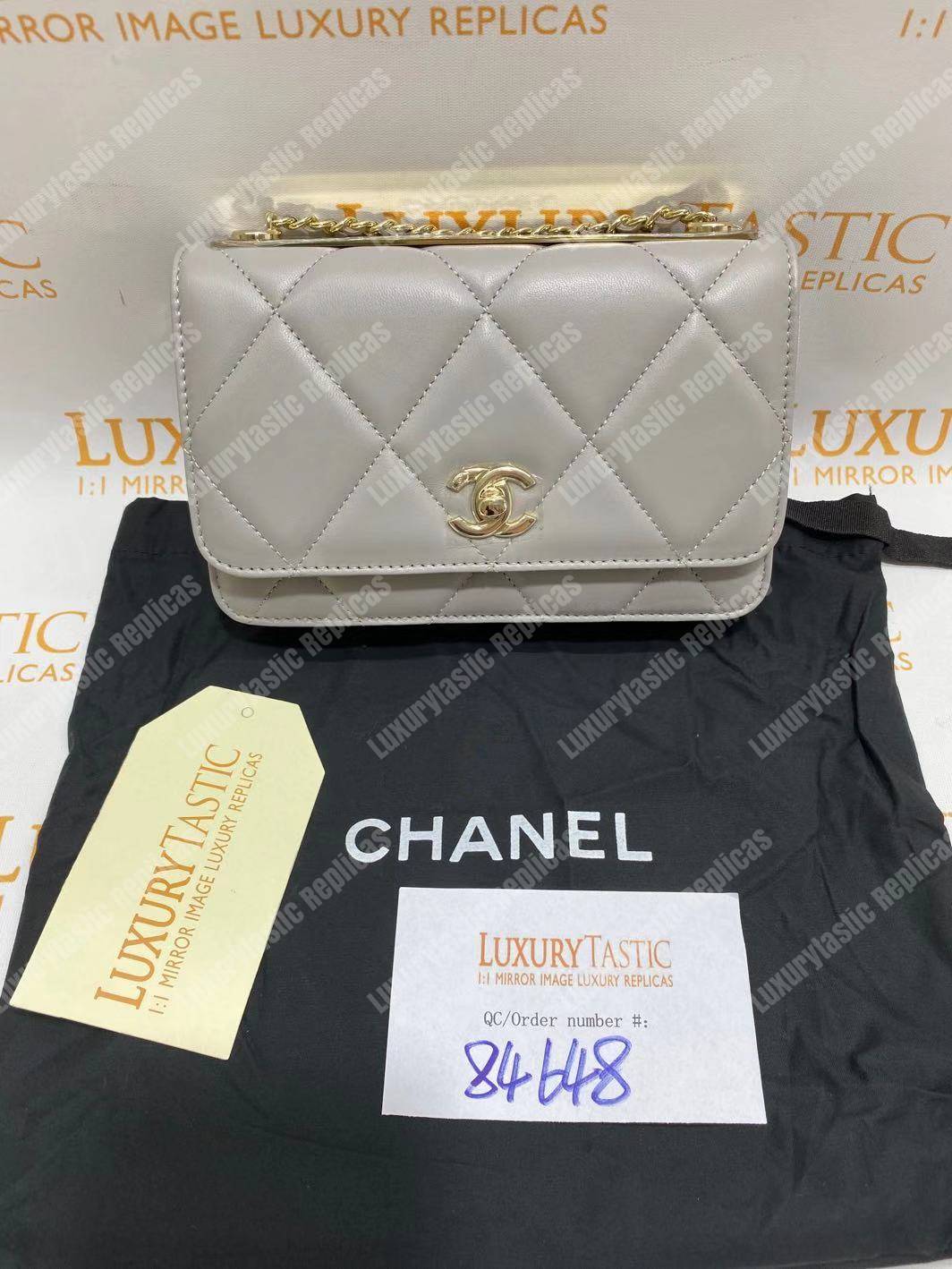 Ch*el wallet on chain – woc lambskin gold-toned metal white