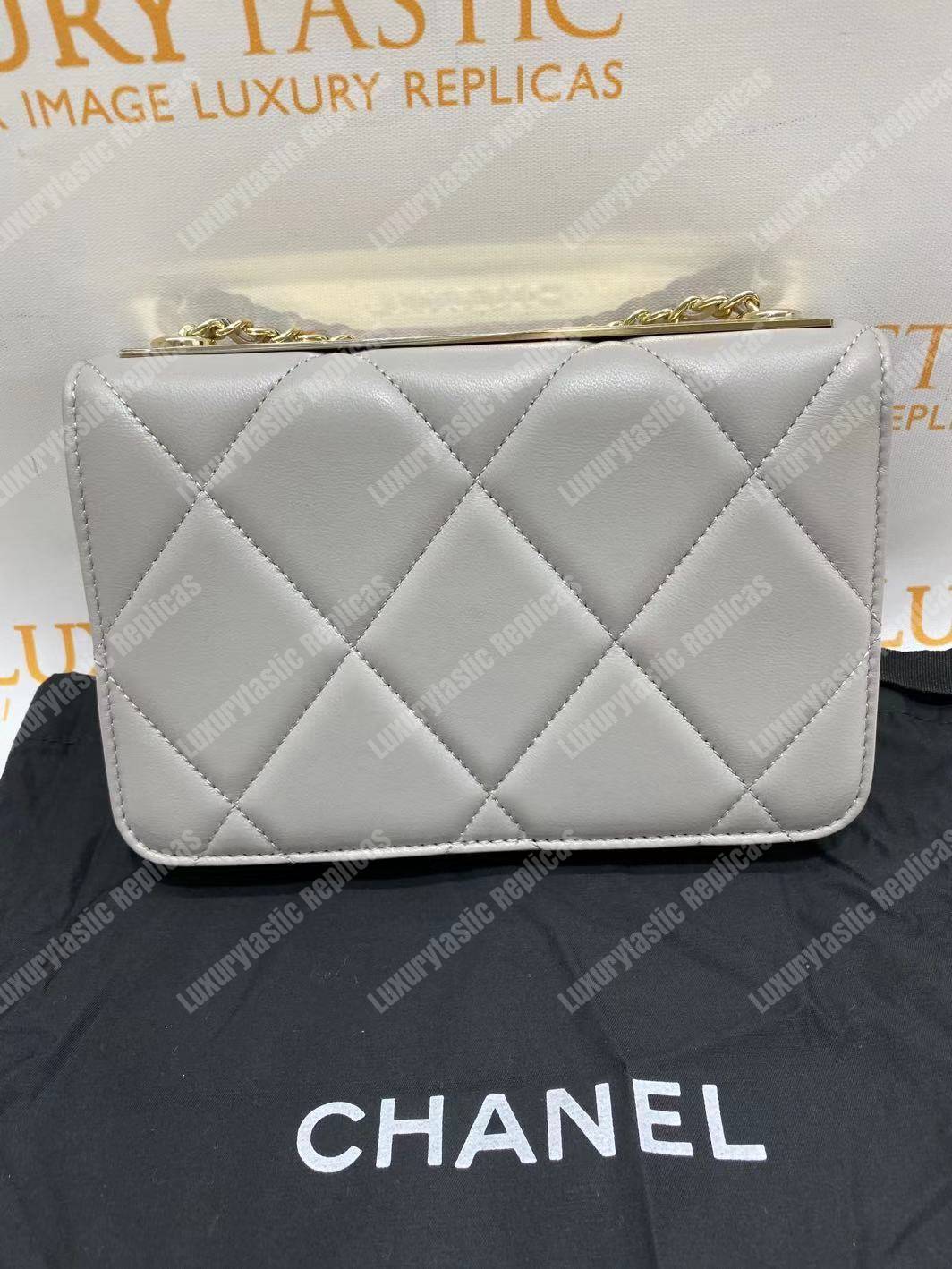 Ch*el wallet on chain – woc lambskin gold-toned metal white