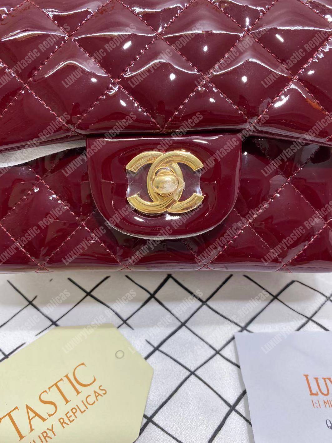Ch*el mini flap bag burgundy