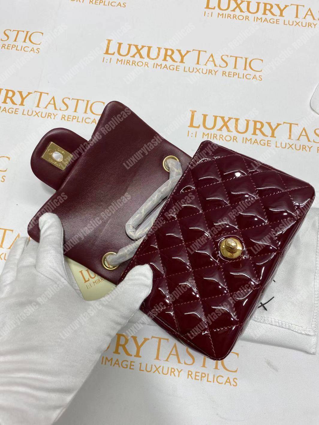 Ch*el mini flap bag burgundy