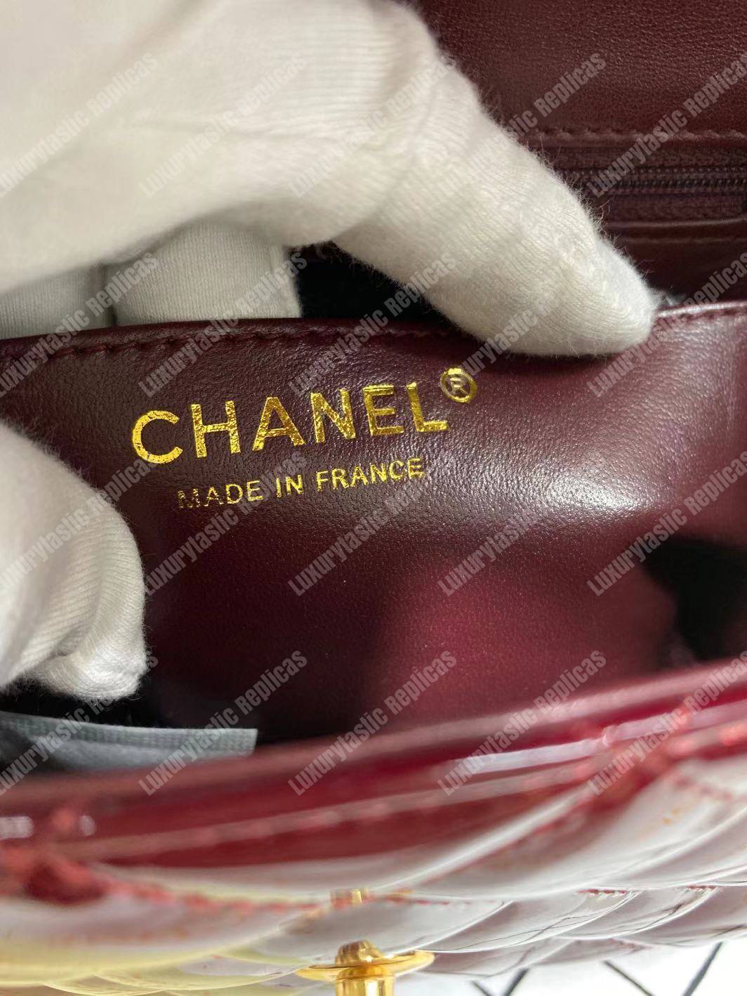 Ch*el mini flap bag burgundy