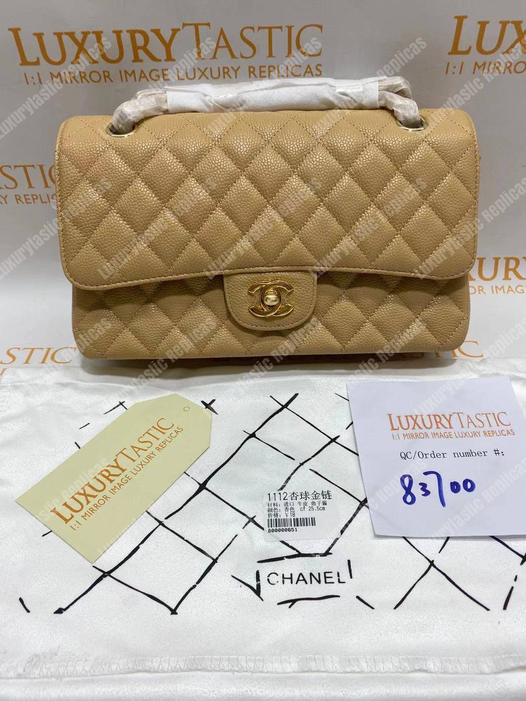 Ch*el medium classic handbag beige gold-tone metal