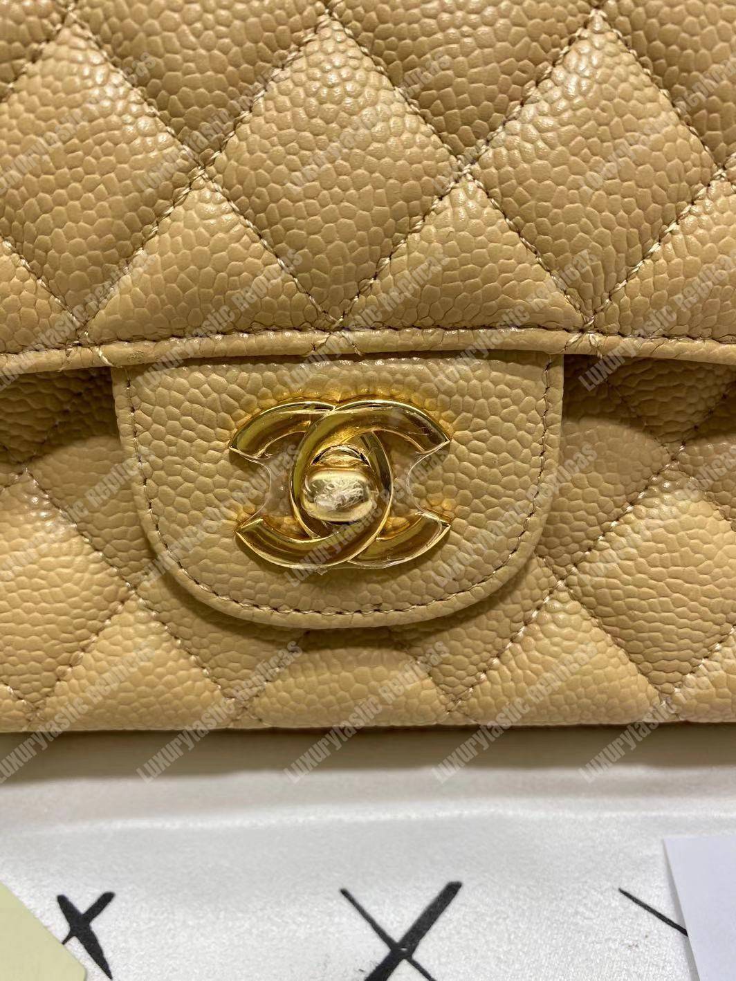 Ch*el medium classic handbag beige gold-tone metal