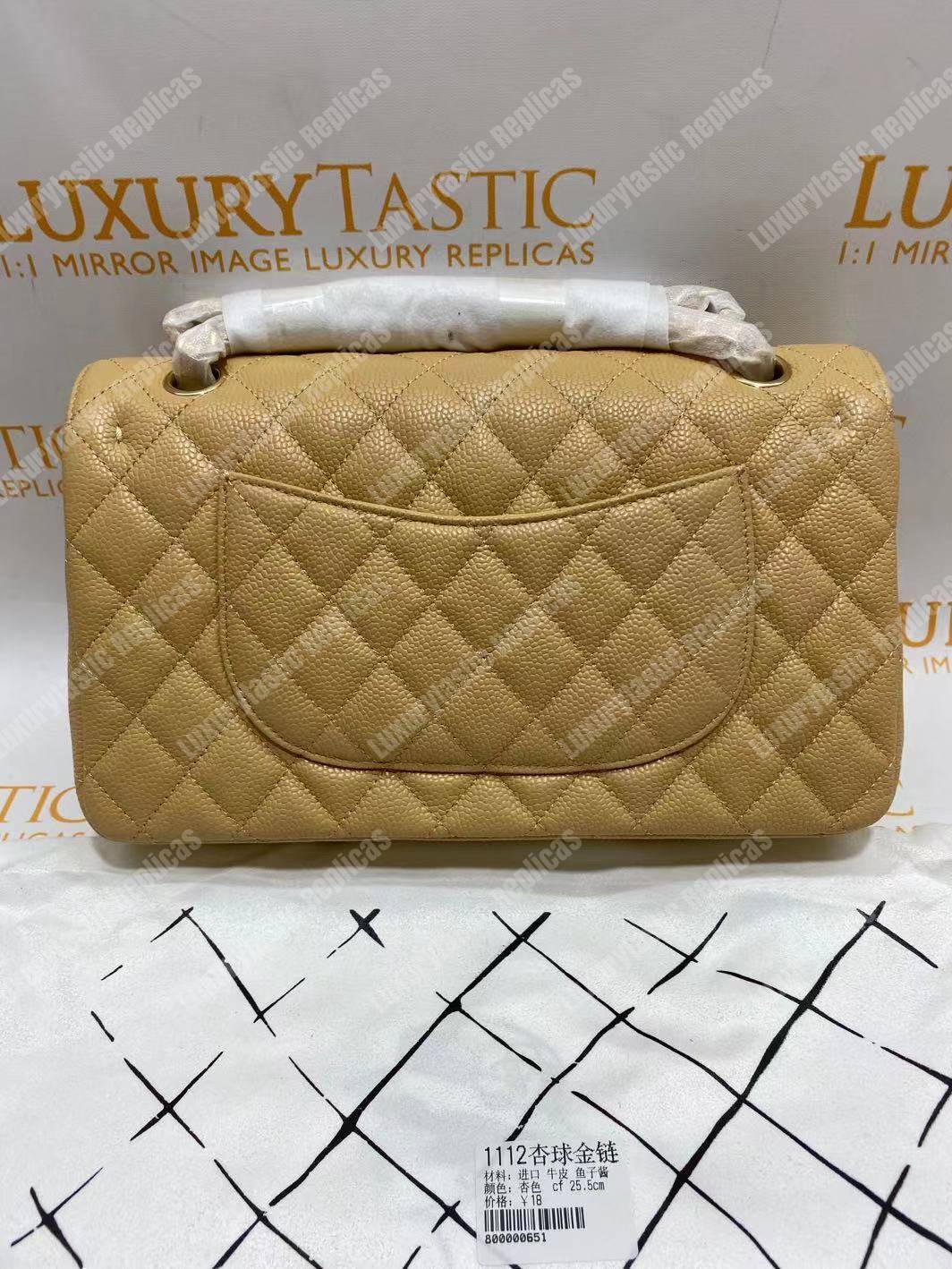 Ch*el medium classic handbag beige gold-tone metal