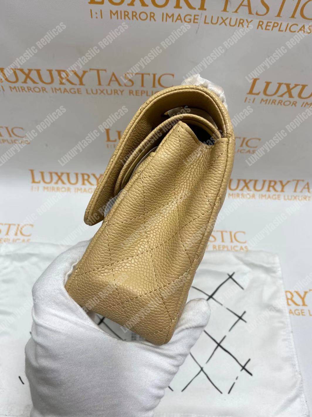 Ch*el medium classic handbag beige gold-tone metal