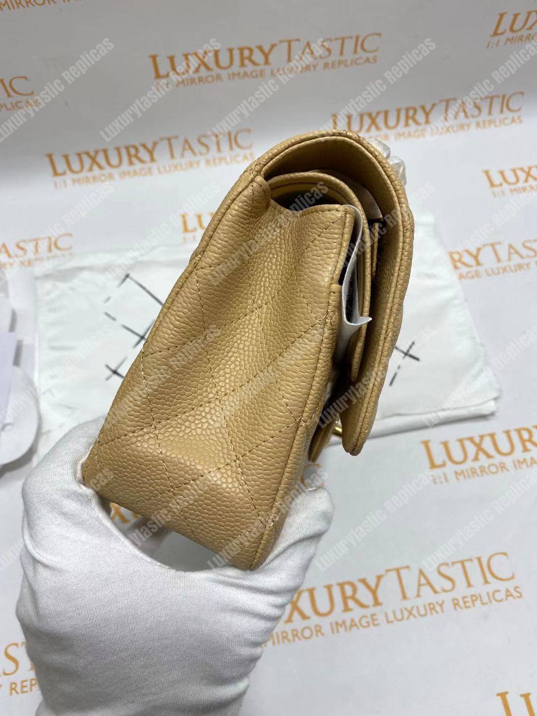 Ch*el medium classic handbag beige gold-tone metal