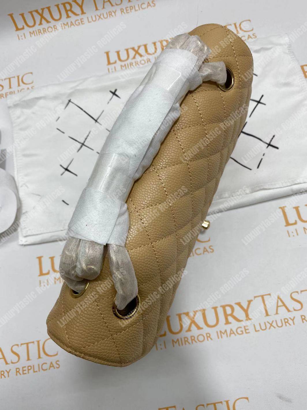 Ch*el medium classic handbag beige gold-tone metal