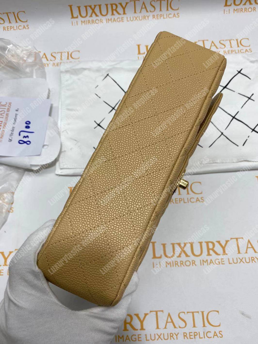 Ch*el medium classic handbag beige gold-tone metal