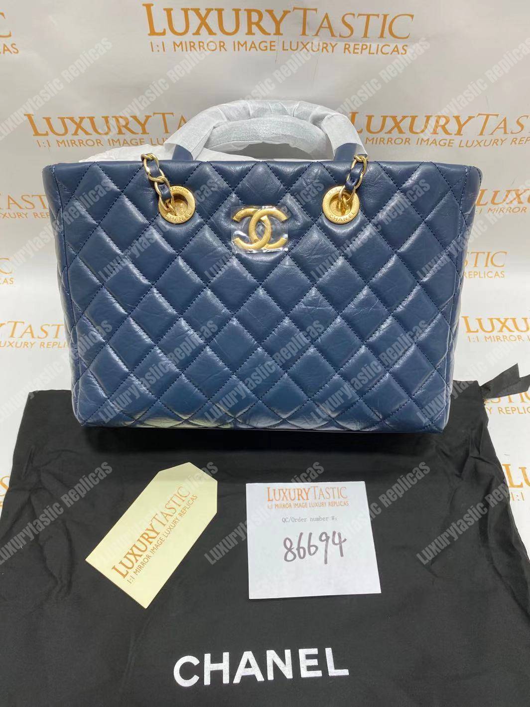 Ch*el large shopping bag blue (30cm)