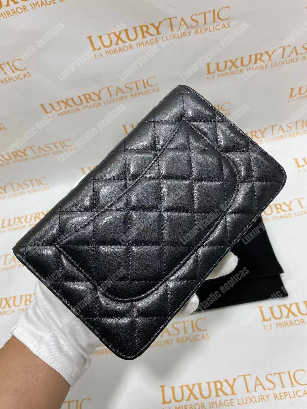 Ch*el wallet on chain – woc quilted lambskin black silver-toned